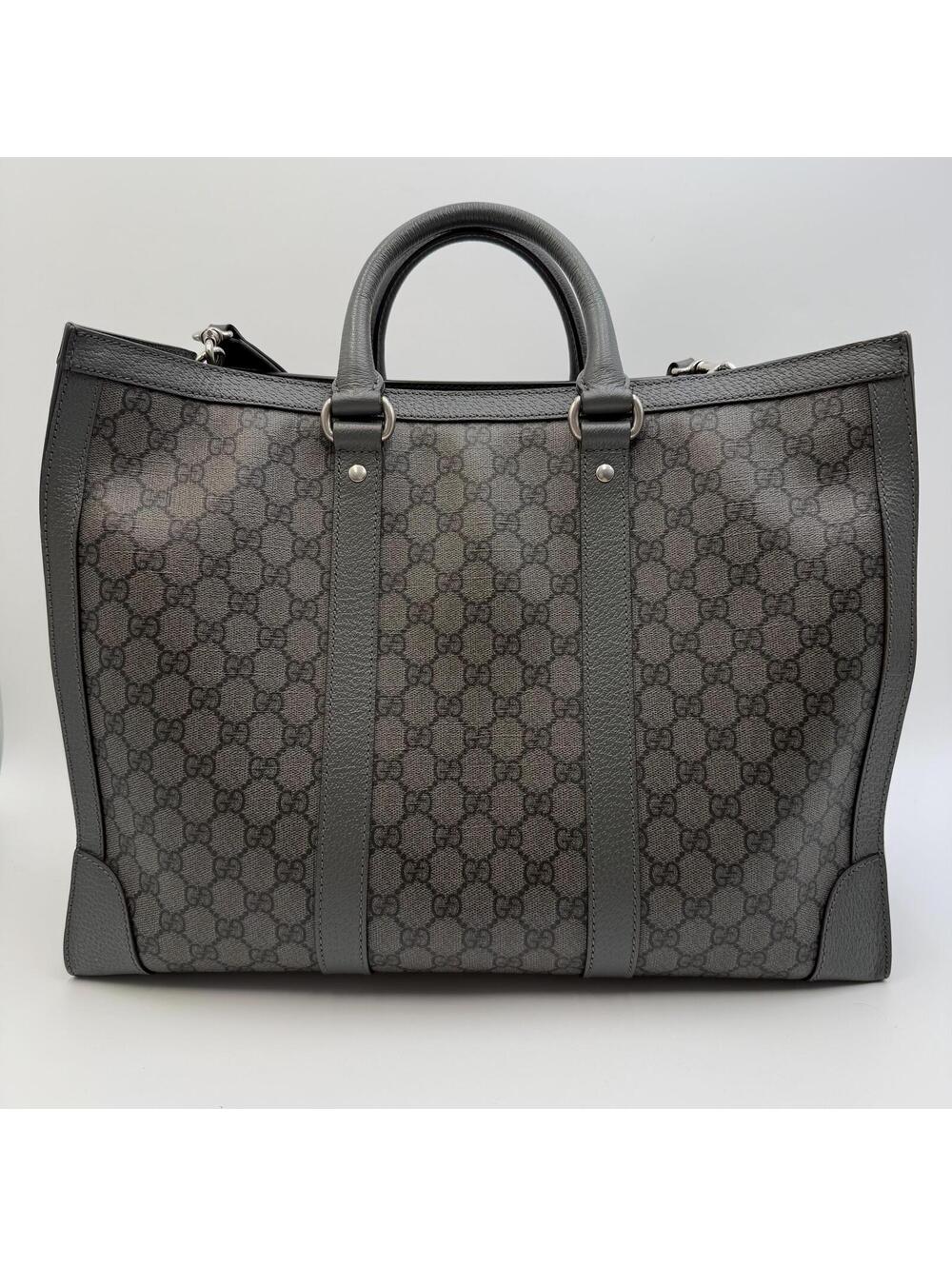 Gucci GG Supreme Monogram Tote Bag With Web Strap Gray Black - Picture 4 of 14
